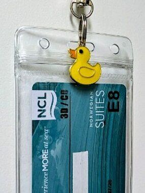 TWO 36" BALL CHAIN CRUISE NECKLACES W/ ZIPPERED CABIN/ID CARD CASE & DUCK CHARM